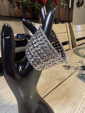 Rhinestone Wide Silver Cuff Bracelet